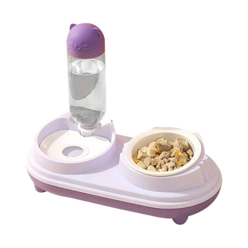 Cuenco para mascotas con doble combinación de colores y cabeza de gato para alimentar y beber