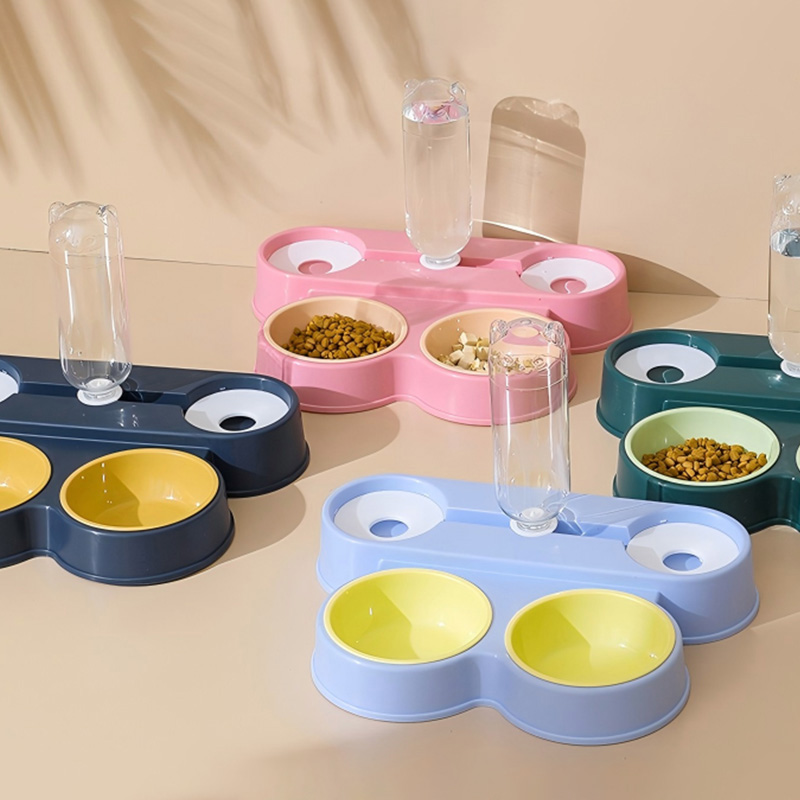 Cuenco para mascotas con doble agua potable y doble alimentación estilo rana