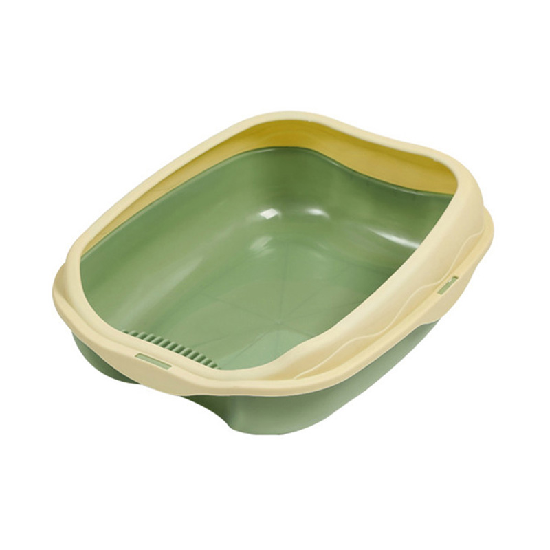 Caja de arena para gatos semicircular fácil de limpiar con cuchara para arena para gatos